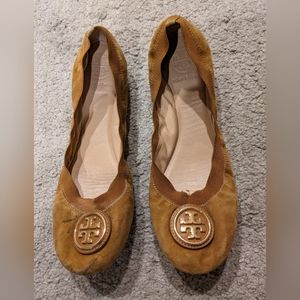 Tory Burch Suede Logo Scrunch Baller Flats